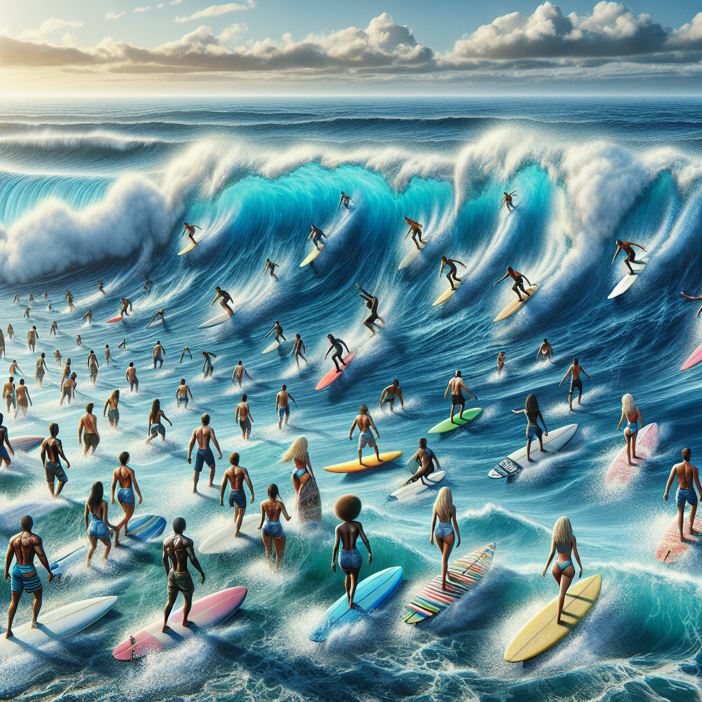 Realistic stock image of people surfing waves