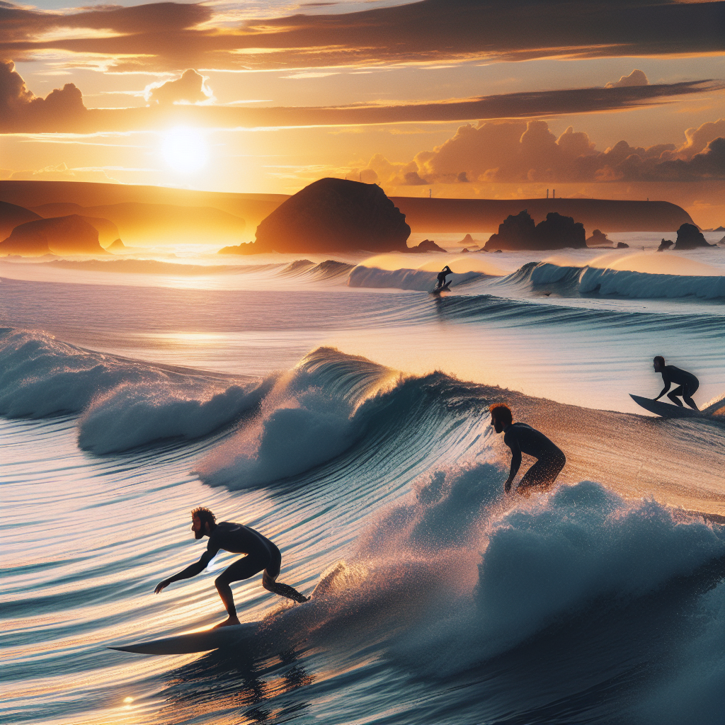 Surfers riding waves at Castrillón beaches